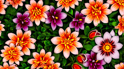 Seamless Floral Patterns with Repeated Flower Designs for Decorative Artwork