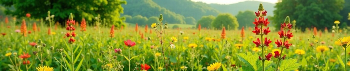 Obraz premium Eurycoma longifolia plant in a field with wildflowers, tree, greenery, plants