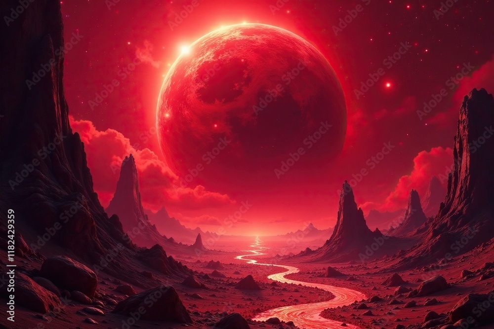 Canvas Prints gigantic red megastructure in the void of space, red, emptiness