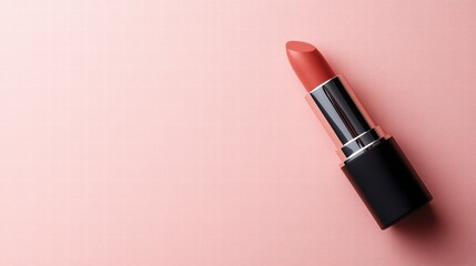 Stylish Lipstick on a Soft Pink Background, Showcasing the Elegance and Beauty of High-Quality Cosmetics in Beauty Fashion