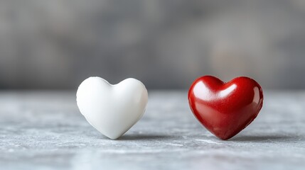 Obraz premium A red and white heart sitting next to each other