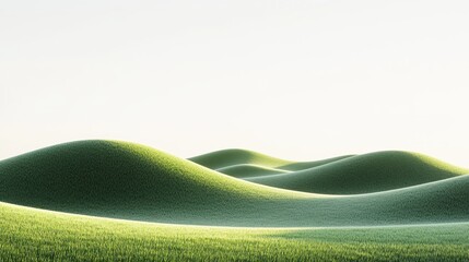 Rolling green hills create a serene landscape. Ideal for nature backgrounds, website banners, or presentations promoting eco-friendly products or travel destinations.
