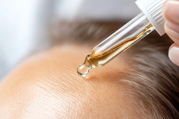 Doctor applying serum for hair loss treatment with pipette