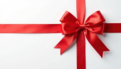 Large red ribbon with bow and tails on a clean white background, gift, red