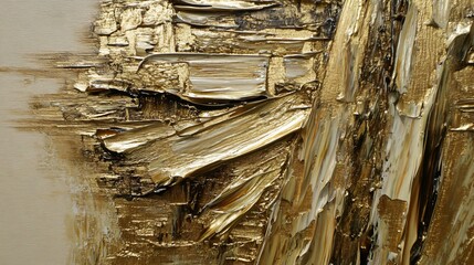 Abstract Gold and Beige Impasto Painting Texture