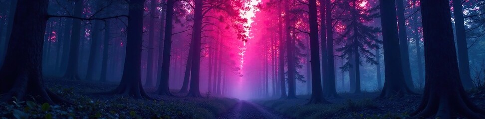 Fototapeta premium Dark forest under a gradient abstract background, dark forest, gradient, mystery