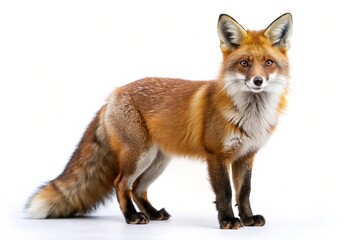 Red fox standing, isolated on white
