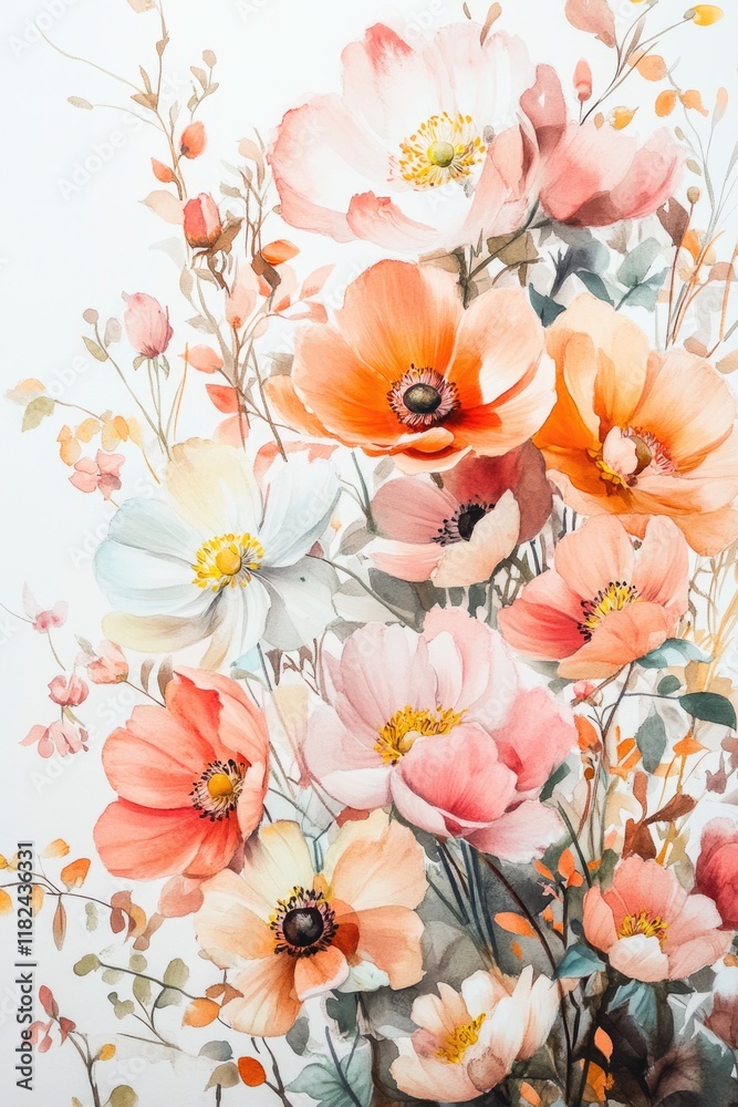 Sticker Colorful Flower Watercolor Art