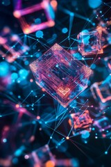 Glowing cubes connect in a vibrant network.