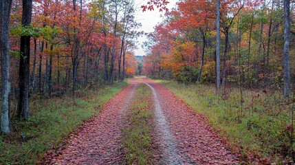 Fototapeta premium Autumnal Forest Road Scenic Path Fall Foliage