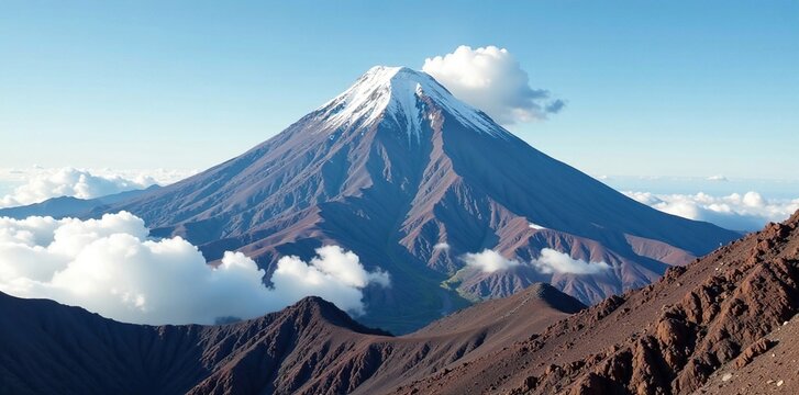 Clouds gather around the peak of Ojos del Salado volcano, terrain, mountain