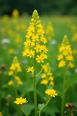 Obraz premium Golden Rod Solidago virgaurea in a field with other wildflowers, solidago, stem