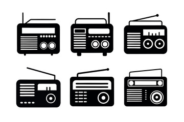 Retro Radio Silhouette Icons for Vintage Design