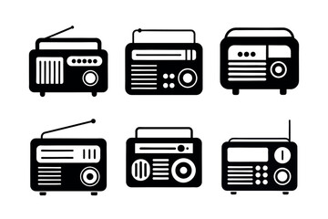 Retro Radio Silhouette Icons for Vintage Design