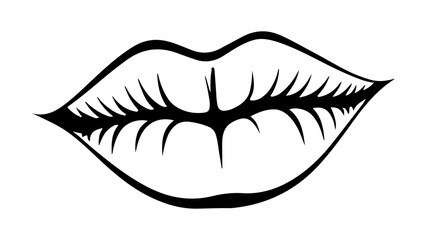 black and white lips, outline shape of lips vector illustration