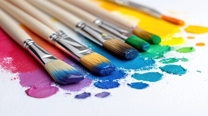 A group of paint brushes sitting on top of a table