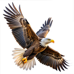 Obraz premium American bald eagle flying on white background 