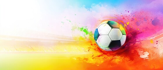 Obraz premium Vibrant Soccer Ball Splash with Colorful Background on Stadium Field