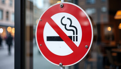 An informative 'No Smoking' sign positioned in a bustling street, promoting a smoke-free environment with a clear visual message.