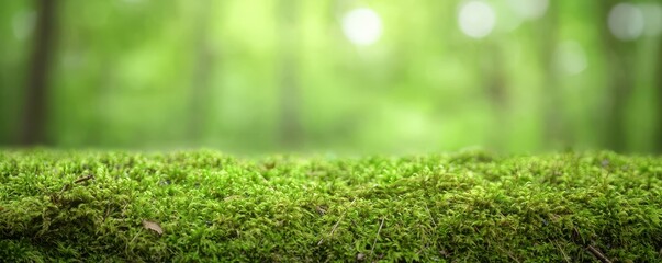 Naklejka premium Green Moss with Blurred Forest Background in Nature