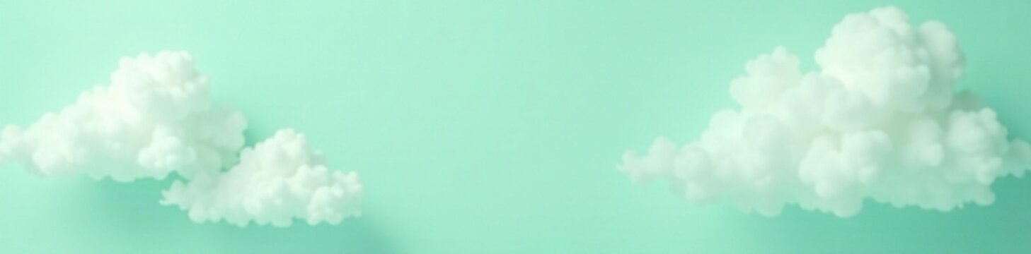 Soft white clouds gently settle on a serene mint green background, flat lay, misty