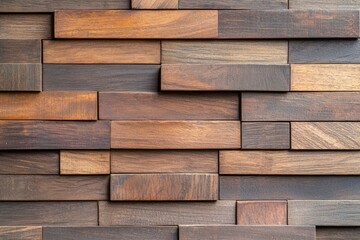 Naklejka premium Wooden wall with many wooden blocks stacked on top of each other