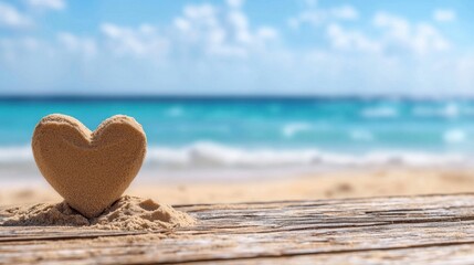 Fototapeta premium A heart shaped sand on a beach with the ocean in the background