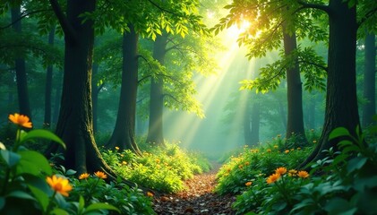 Fototapeta premium Dense forest foliage cutout with sunlight filtering through, woodlands, verdant