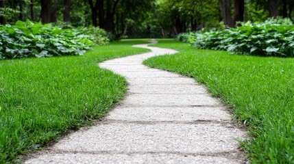 Fototapeta premium A walkway in the middle of a lush green park