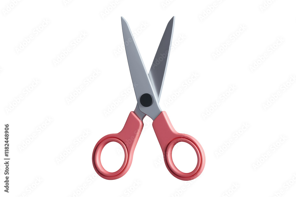 Poster pink handled scissors with silver blades, isolated on white background. background removed