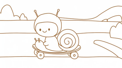 Cute snail in tiny helmet skateboarding on sunny day