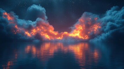 Obraz premium Celestial fantasy night scene ocean reflection digital art ethereal atmosphere wide angle vibrant hues