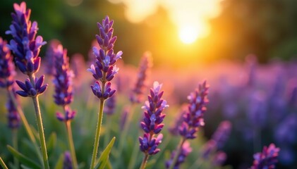 Obraz premium Lavender blooms stretching towards the radiant morning sun, garden, gentle, nature