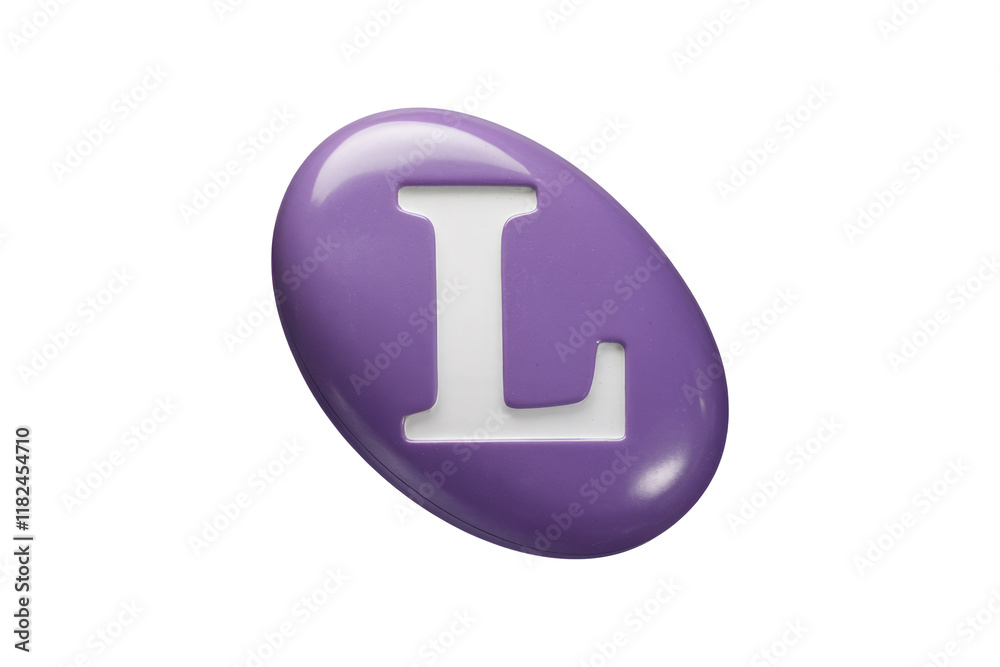 Aufkleber purple pebble-shaped object with a white letter l embossed on it. background removed