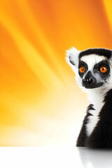 Fototapeta premium Lemur with Orange Eyes Against a Bright Orange Background for Wildlife Awareness