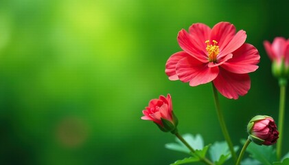 Colorful geranium flowers on a green background, green, garden, flowers