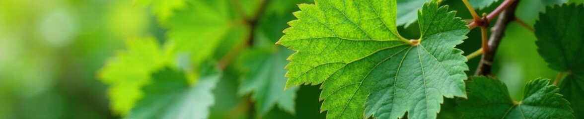 Fresh grape leaf with stems, showcasing its natural color, herb, botanical,