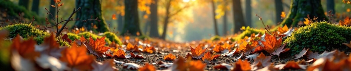 Forest undergrowth with fallen leaves and twigs, autumn colors, twigs