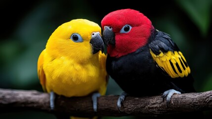 Obraz premium A couple of birds sitting on top of a tree branch