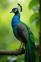 Obraz premium Emerald green and turquoise plumage in the tree, nature, emerald green, feathers