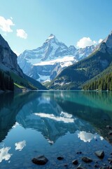 Glacier and Mountain Reflections in a Still Lake, serenity, expansive, lake