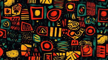 Seamless Tribal Pattern Featuring African Motifs: Black History Month