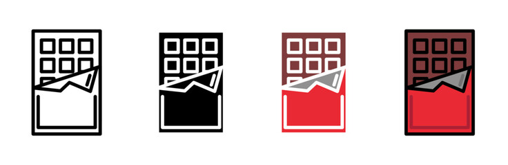 Chocolate icons set in black filled and stroke line style