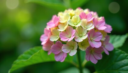Large pinkish greenish hydrangea flower in full bloom, green, garden, plant