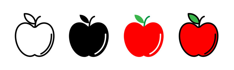 Apple icons set in black filled and stroke line style