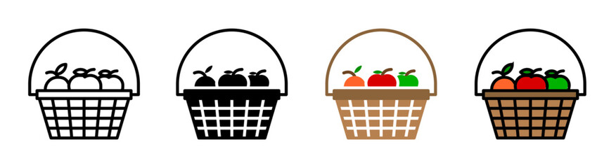 Fruit basket icons vector set for UI designs