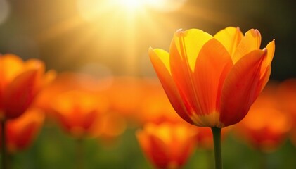 Sunny orange tulip petals unfolding under radiant light, flower, orange, sunflowers