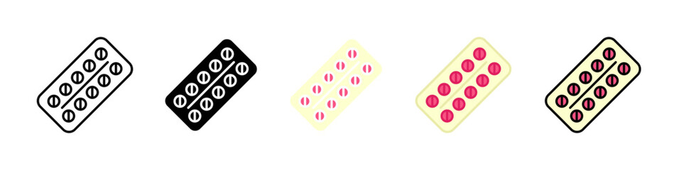 Oral contraception icons vector set for UI designs