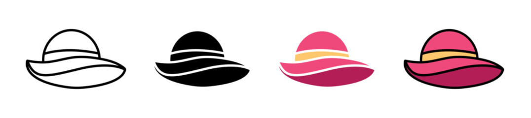 Woman hat icons vector set for UI designs