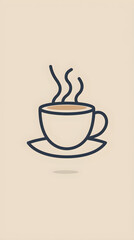 Fototapeta premium Minimalist Steaming Coffee Cup Icon for Beverage Representation in Digital Contexts